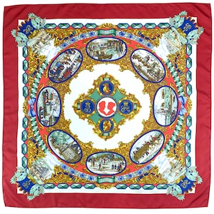 Vintage Hermes Silk Scarf Hermès L&#39;Entente Cordiale by Loic Dubigeon Red Hermes Foulard Square Scarf Hermes Shawl Wrap Neck Scarf Top Wear