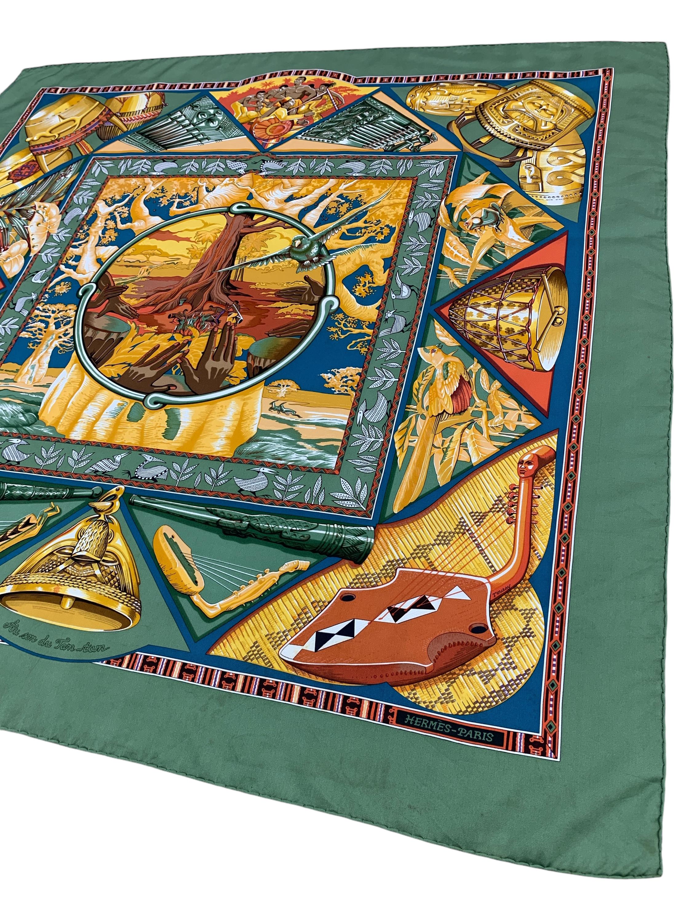 Vintage Hermes Silk Scarf: Au Son Du Tam Tam, 1997 Bourthoumieux