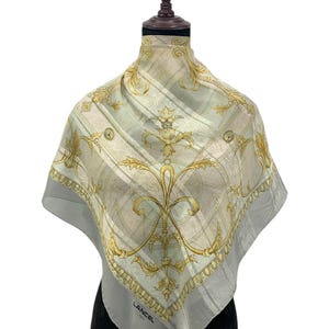 Vintage Lancel Silk Scarf Filigree Scarves Neckwear Accessories Wrap Silk Lancel Shawl Silk Square Scarf Classic Foulard Scarf Babushka Top