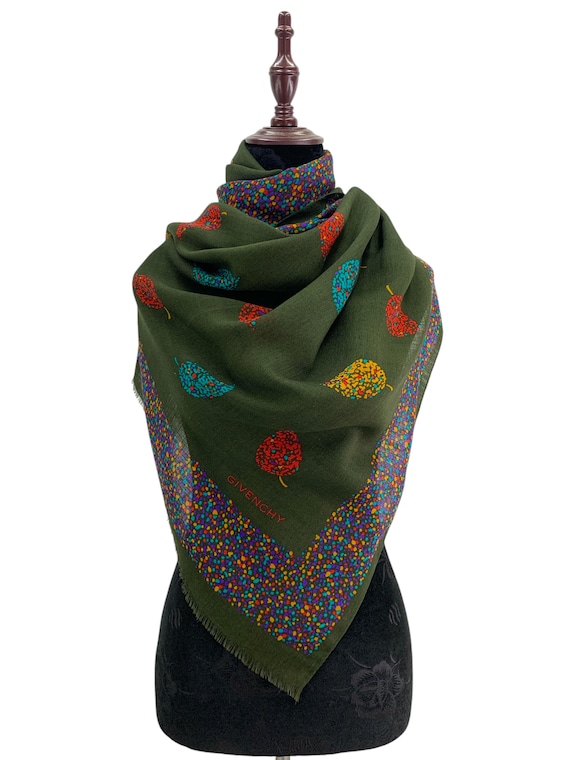 Vintage Givenchy Wool Scarf Foulards Classic Leaf Scarves Neckwear