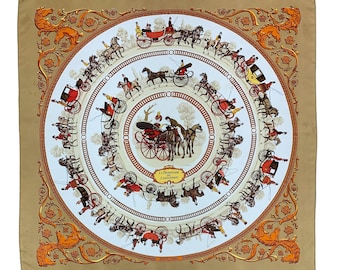 Pañuelo vintage Hermes La Promenade de Longchamps de Philippe Ledoux, pañuelo de seda Hermes, pañuelo cruzado para el cuello, pañuelo Hermes, pañuelo cuadrado de seda