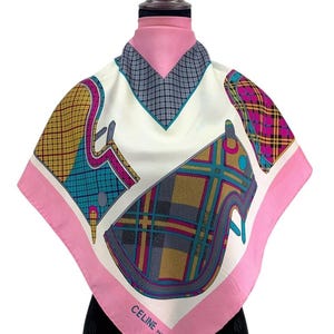 Vintage Celine Silk Scarf Classic Scarves Neckwear Wrap Body Scarf Celine Shawl Silk Square Scarf Vintage Celine Foulard Top Scarf Wrap