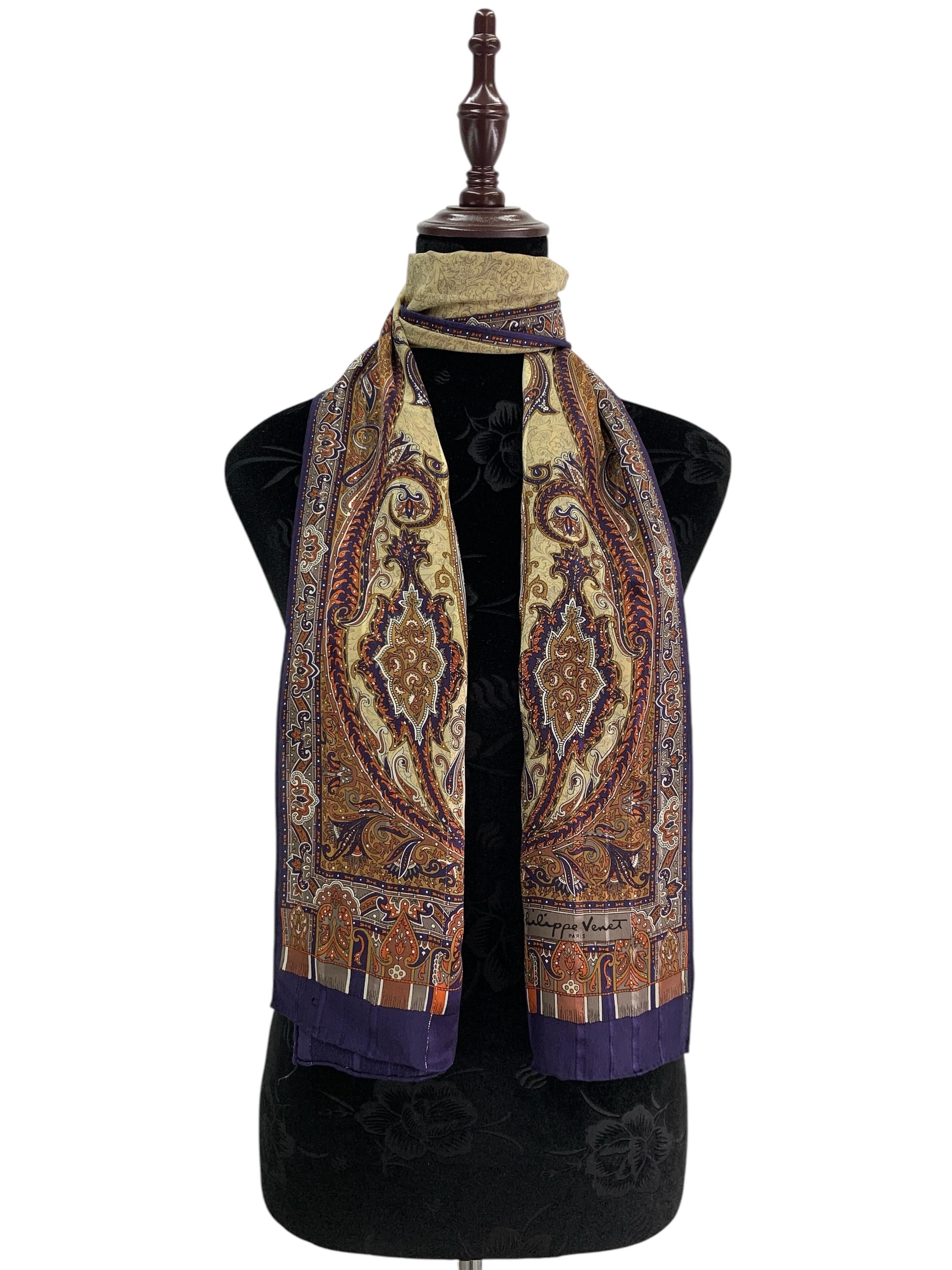 Vintage Philippe Venet Silk Scarf Paisley Scarves Neckwear Wrap