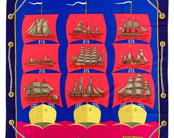 Vintage Hermes Silk Scarf Grand Largue by Pierre Peron 90s Hermes