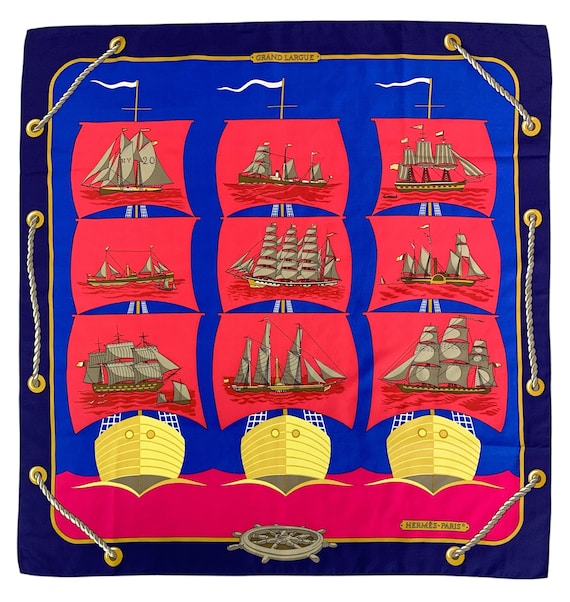 Shu　HERMES カレ90 GRAND LARGUE Vintage Hermes Silk Scarf Grand Largue by Pierre Peron 90s Hermes