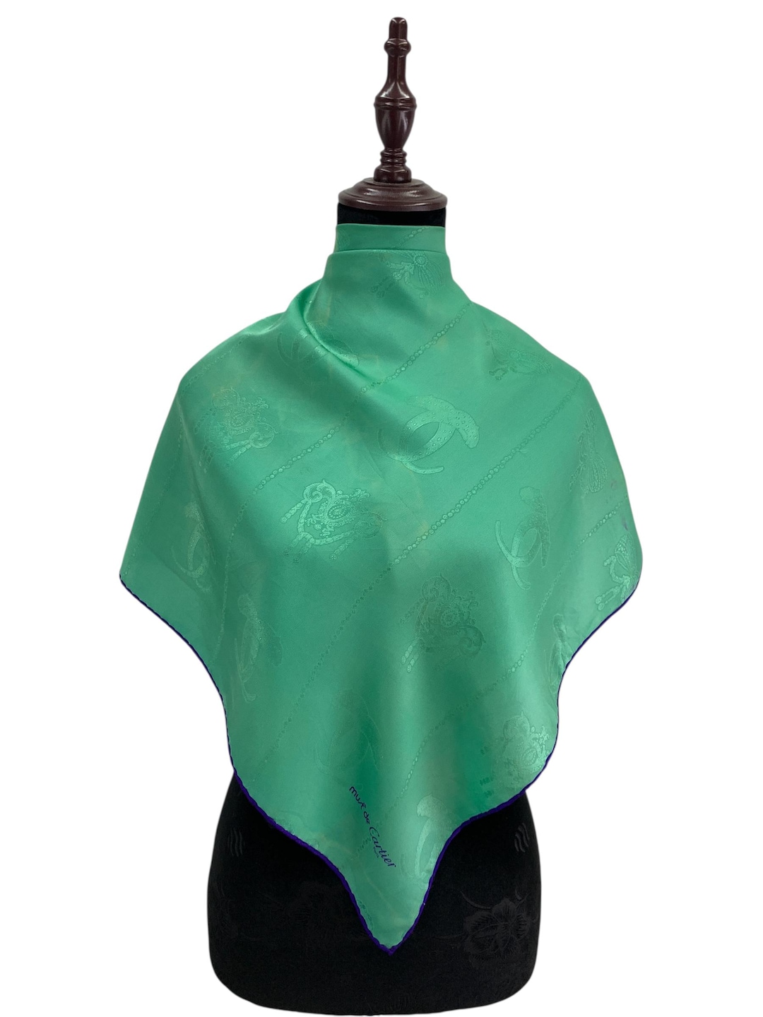 Vintage Must De Cartier Silk Scarf, Green Jacquard Neckwear (32.5