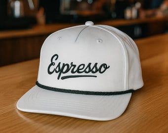 Cappello in corda ricamata color espresso: berretto in nylon per gli amanti del caffè