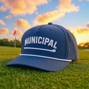 Municipal Golf Club Rope Hat – Embroidered Richardson Cap, 100% Polyester Style, Minimalist Baseball Hat, Unisex Golf Cap Gift
