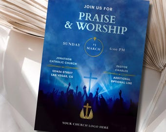 Modern Church Flyer: Praise & Worship Invitation (Instant Download, Editable Template)