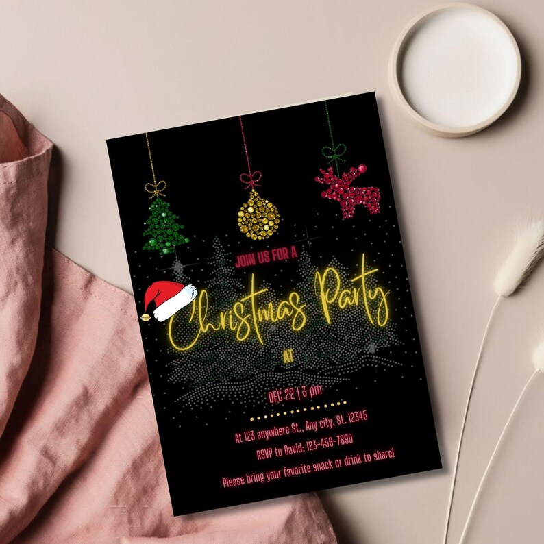 Editable Christmas Party Invitation Template Cozy Christmas Tree
