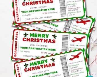 Christmas Boarding Pass Template Printable Airline Ticket for Holiday Plane Ticket Gift Christmas Trip Surprise Christmas Travel Ticket Idea