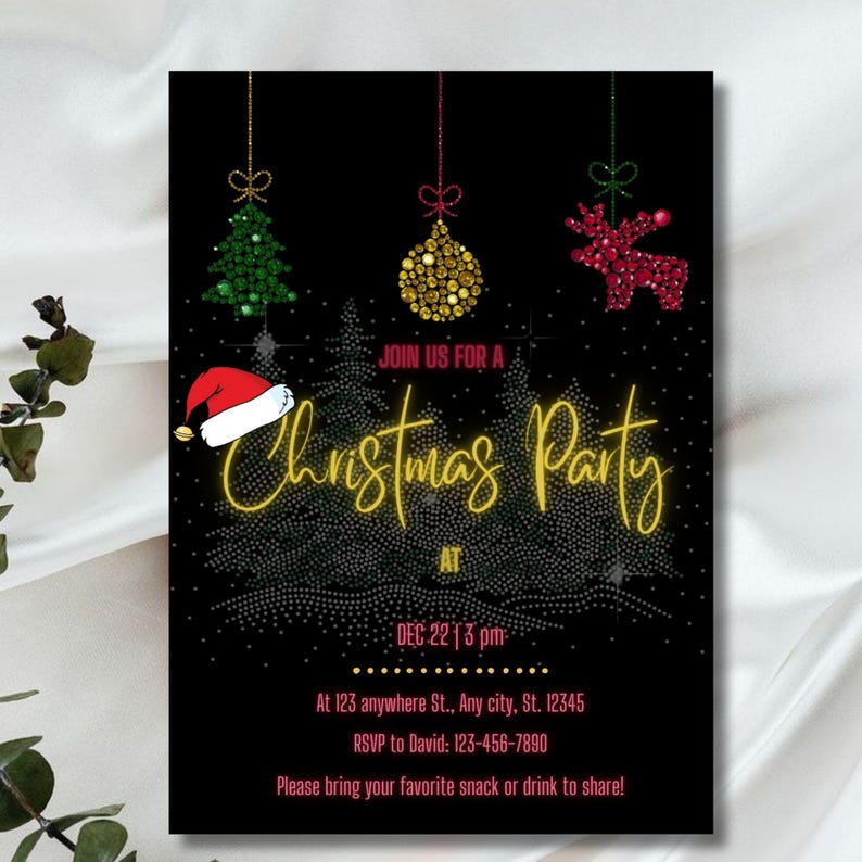 Editable Christmas Party Invitation Template Cozy Christmas Tree