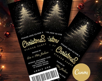 Christmas Ticket Party Template, Christmas Ticket Invitation, Christmas Flyer Invitation, Cocktail Party, New Year Party, Editable Text