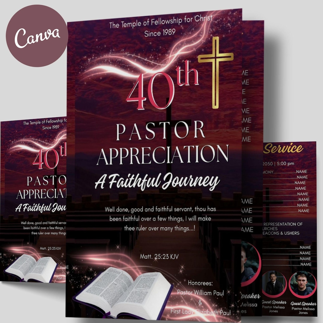 Editable CANVA Church Program Template | Maroon & Gold Bifold Brochure ...