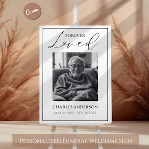 Funeral Welcome Sign Template, Editable Celebration of Life Poster, Printable Memorial Sign, In Loving Memory, Funeral Service Decoration