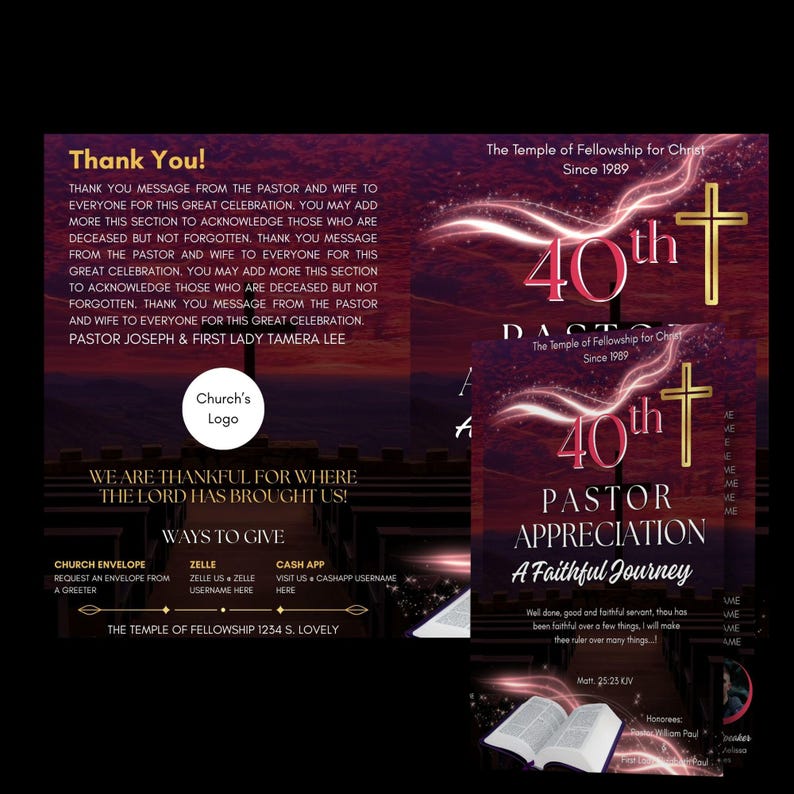Editable CANVA Church Program Template | Maroon & Gold Bifold Brochure ...