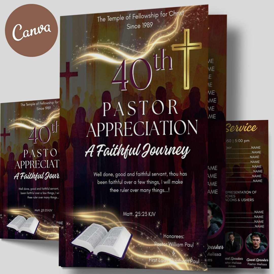 Editable CANVA Church Program Template | Maroon & Gold Bifold Brochure ...