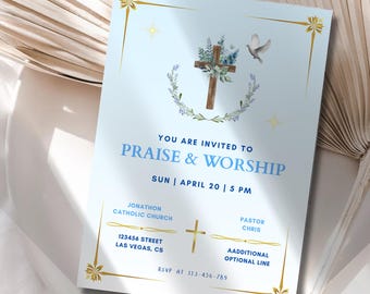 Editable Church Flyer: Praise, Worship, and Bible Study Invitation (Digital Download)