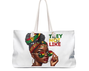 Polyester Weekender Bag, African Queen Design, Cotton Rope Handles