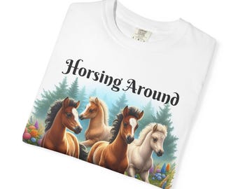 Horsing Around "Free Spirited" Graphic T-Shirt Galloping Horses Floral Tee