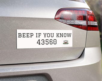 Beep If You Know 43560 Car Magnet | Funny License Plate Style Magnet
