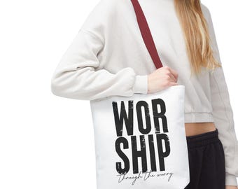 Inspirational "Worship Through the Worry" Tote Bag – Faith-Based Polyester