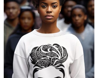 Empowered Black Woman Graphic Sweatshirt: Natural Hair, Juneteenth Gift for Her Regal Roots Collection