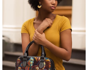 Regal Roots Collection Afrocentric Portrait Shoulder Handbag Colorful African Faces ArtTote