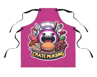 Crate Mukbang Apron Cute Chef Cartoon Cooking Apron for Foodies & Mukbang Fans