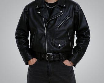 Men’s Sheepskin Leather Jacket | Classic Fit Biker Style with Metal Zipper | Handmade Luxury Outerwear
