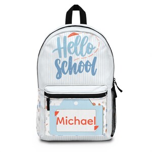 Personalized Kids Backpack, Hello School, Custom Name, Children&#39;s Book Bag, School Supplies, Back to School Gift