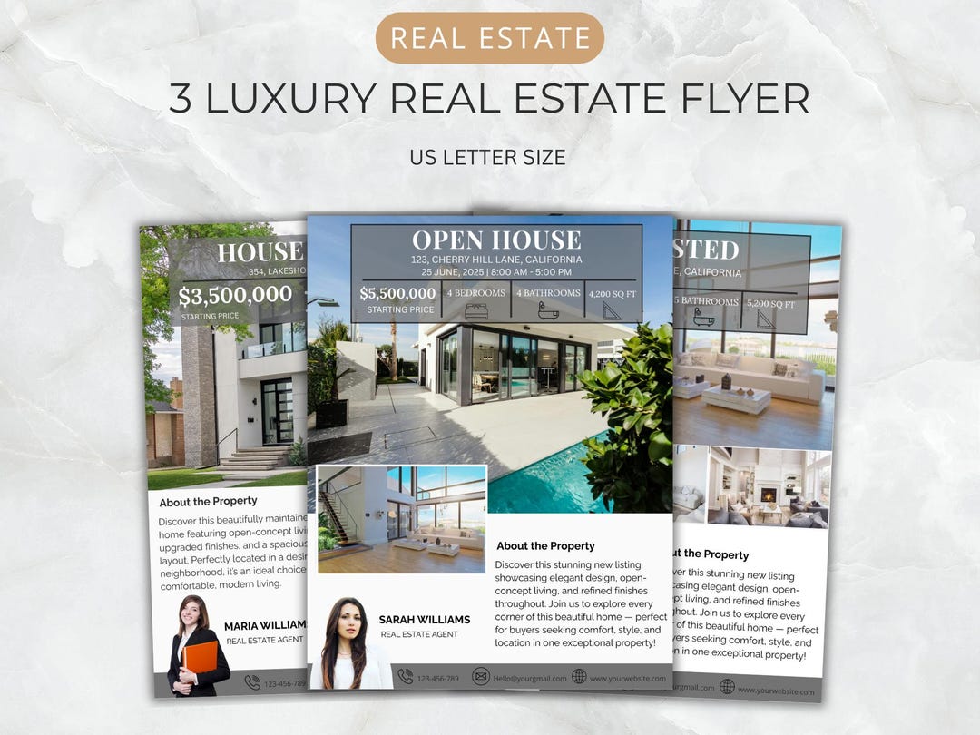 Editable Real Estate Flyer Bundle: Canva Templates for Listings & Open ...