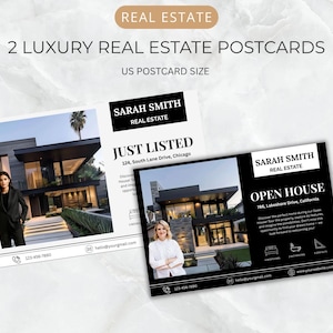 Luxury Real Estate Postcard Template: Open House, Just Listed (Canva Editable, 4x6&quot; PDF)