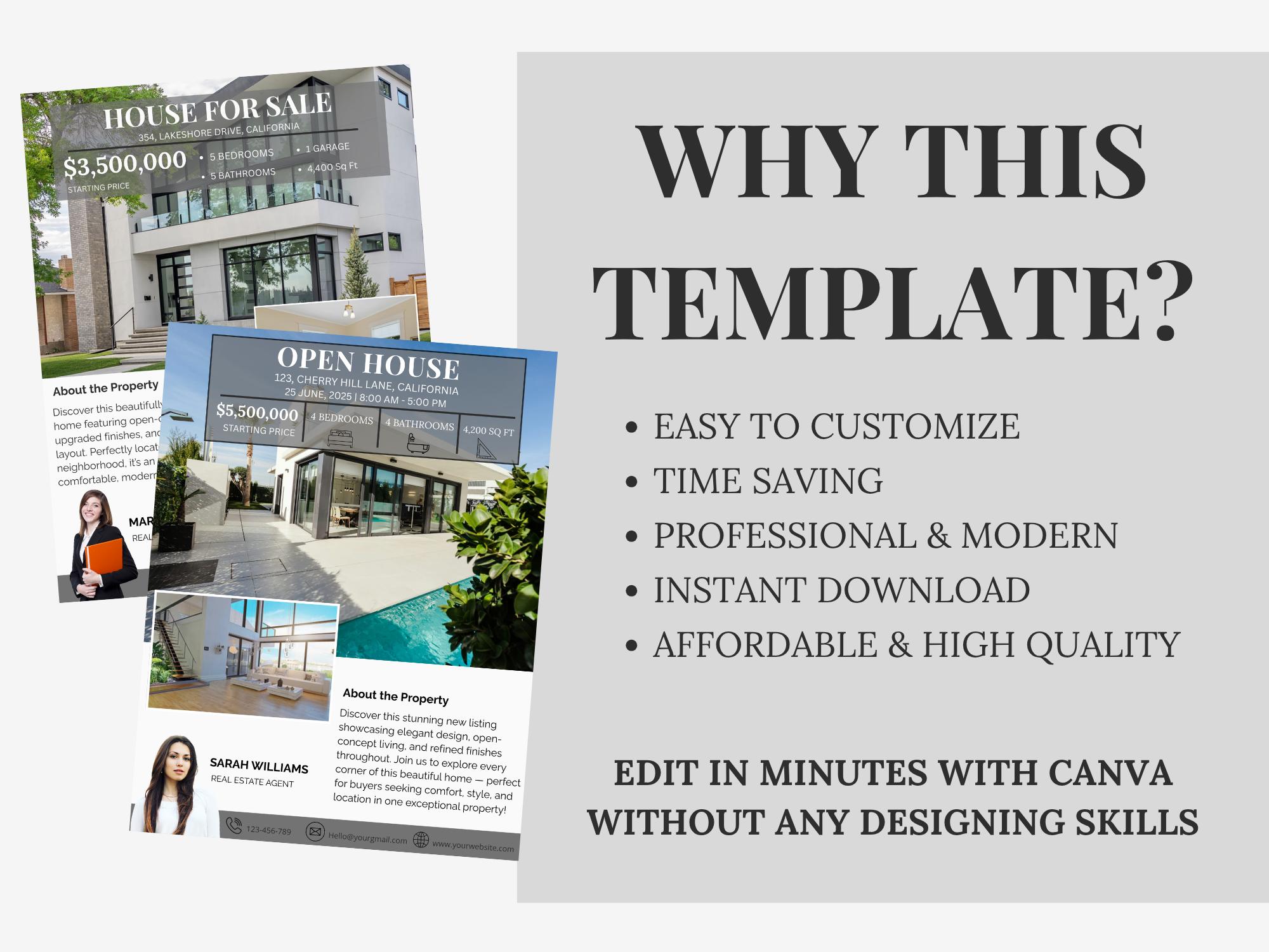 Editable Real Estate Flyer Bundle: Canva Templates for Listings & Open ...
