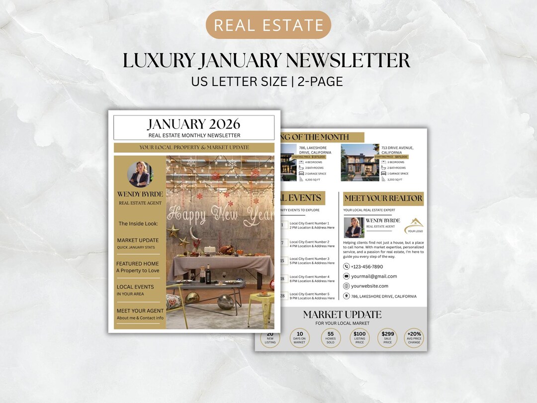 January Realtor January Newsletter for Realtors, Digital Monthly Newsletter, New Year ...
