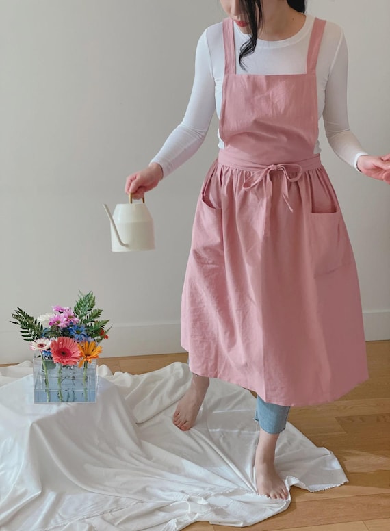 Soft Cotton Linen  Apron Dress, Vintage Apron Dress