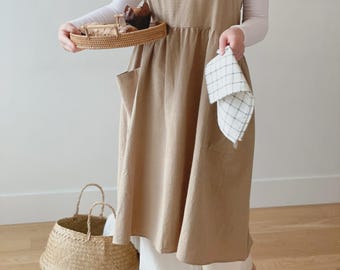 US ONLY - Oversize Soft Cotton Cross Back Apron, Apron with Double Pockets  (price includes all applicable US customs duties)