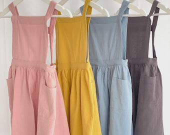 Kids Apron, Linen Cotton Kids Apron Pinafore Apron, Apron with Pockets,Bib Apron