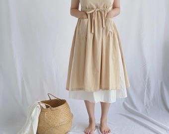 US ONLY - Soft Linen Cotton Apron Dress, Apron with Two Pockets (price includes all applicable US customs duties)
