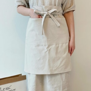 Unisex Linen Half Apron- Waist Apron with Two Pockets- Cafe Apron