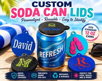Personalized Soda Can Covers | Bug Keeper, Drink Identifier (Fits 12oz Cans)