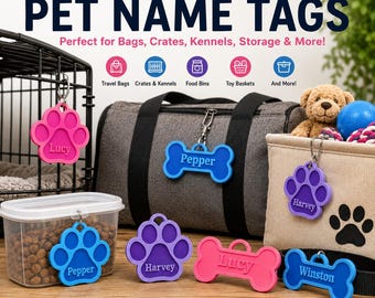 Personalized Pet Name Tag | Custom Paw & Bone Tag for Crates, Bats, Kennels and Supplies