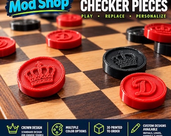 3D Printed Custom & Replacement Checker Pieces Single Color
