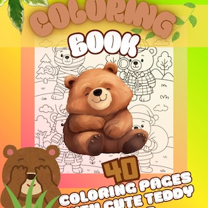 Digital coloring book with funny bears in various costumes - 40 pages of coloring pages for everyone - instant downland - free time activity