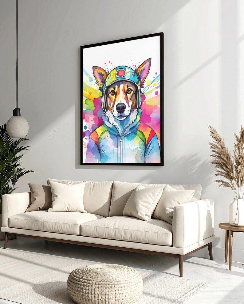 Fantasy Pilot Border Collie Art Print – Watercolor Aviator Dog ...