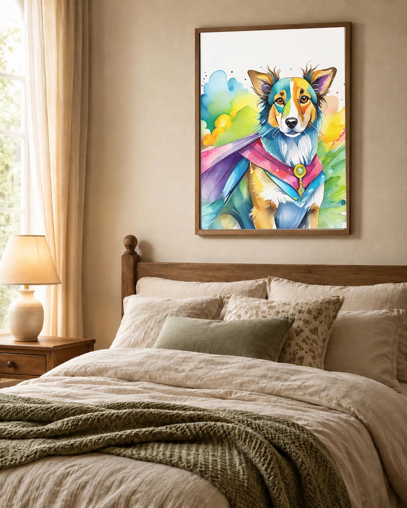 Fantasy Border Collie Art Print – Watercolor Hero Dog, Colorful Magical ...