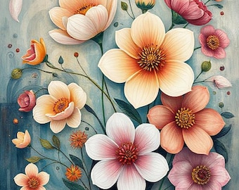 Digitalt tryck av blommig väggkonst