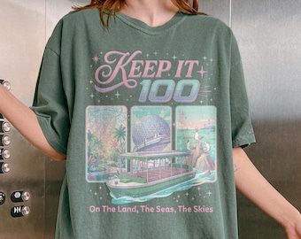 Keep It 100 On The Land The Seas The Skies Shirt, Disney Boat Seagull Tee, Disney Parks with Spaceship Earth T-shirt, Vintage Disney EPCOT