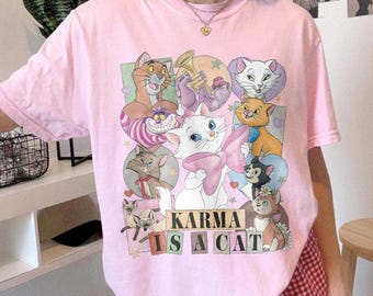 Retro Comfort Colors Disney Aristocats Karma Is A Cat Shirt, Duchess O’Malley Toulouse Berlioz Cheshire Tee, Girls Trip Tee, Disney Mom Tee