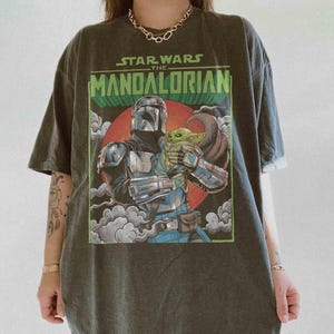 Retro Star Wars The Mandalorian Boba Fett And Baby Yoda Shirt, This Is The Way Grogu Shirt, Star Wars Fan Gift, Disney Family Trip Shirt image 1